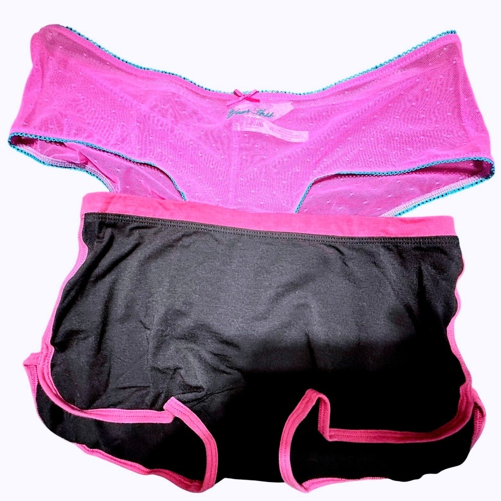 Victoria's Secret PINK Panty Set Medium Goth Emo Skeleton Hands Mesh Dot Cheeky